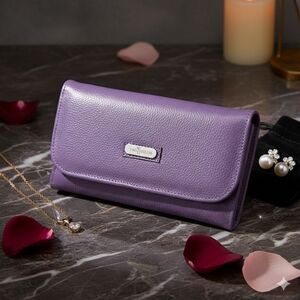 NWT Two Pretty Purple Leather Tri-Fold Wallet Handcrafted Full Grain